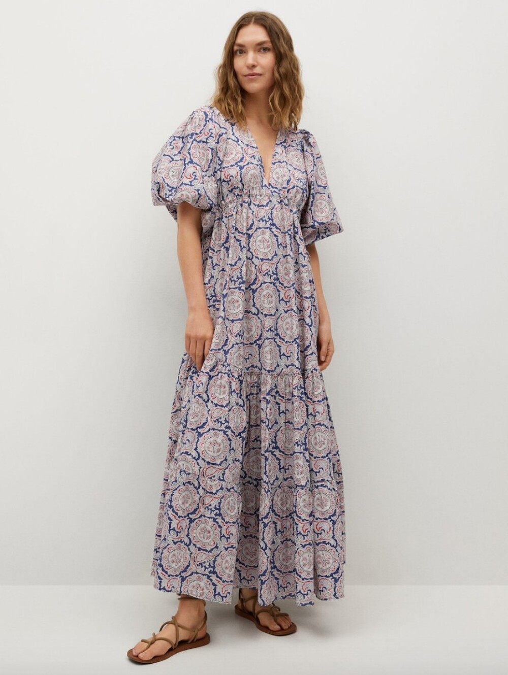 Chufy x Mango Paisley Puff Sleeve Open Back Boho Maxi Dress Size 8